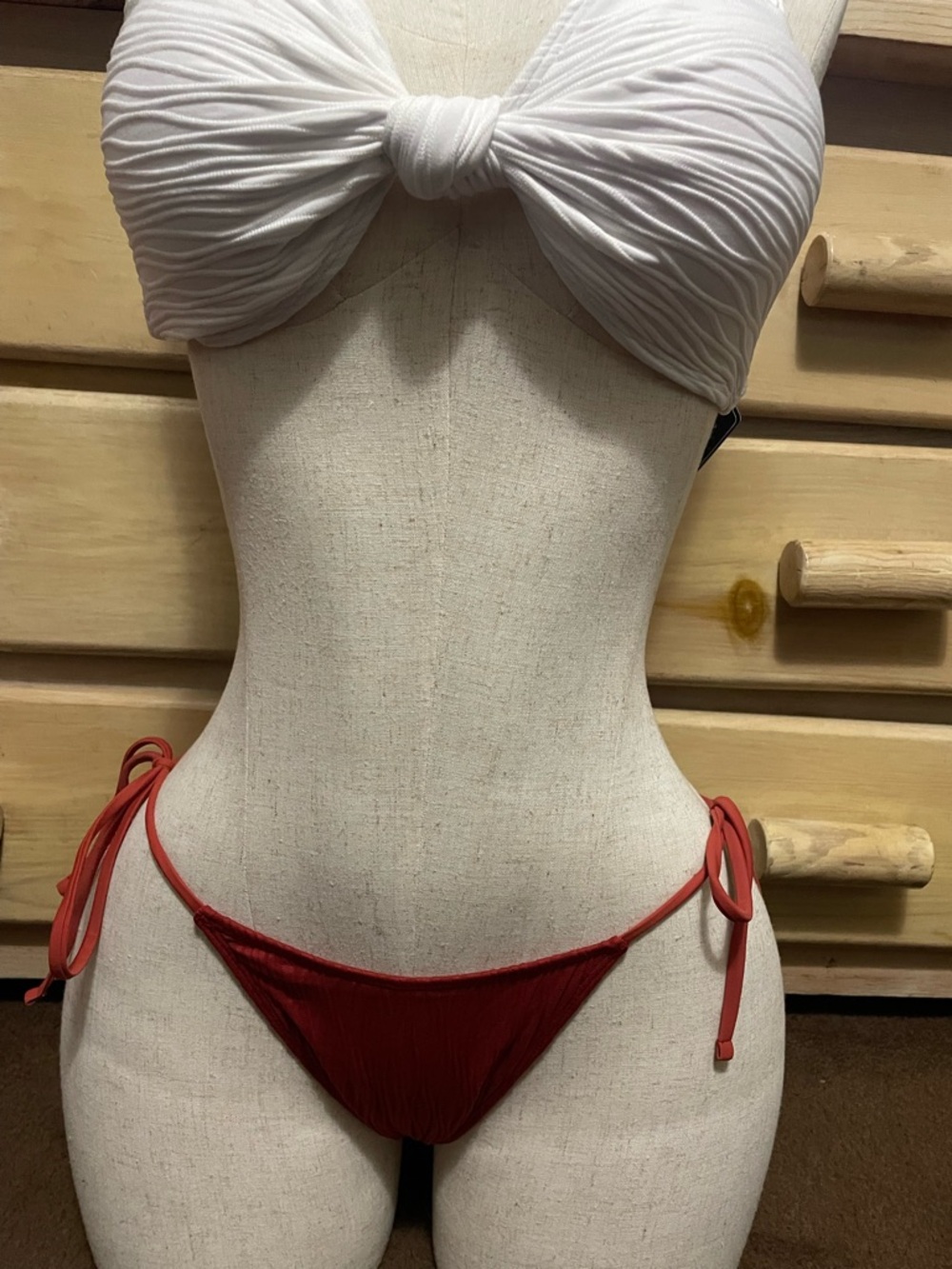 Zaful Red Side-Tie Textured Bikini Bottoms Size Small